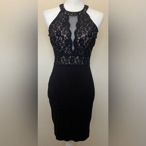 Morgan & Co. Elegant Black Lace & Sequin Halter Cocktail Dress, Size 3